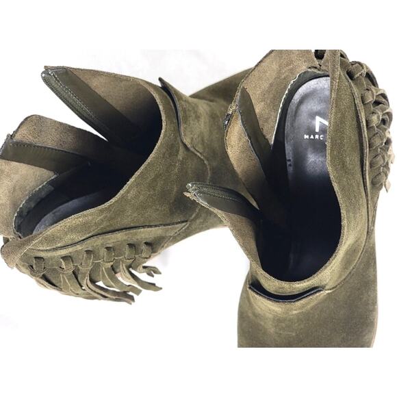 Marc Fisher Suede Fringe Open Toe Booties Women’s 9.5M Army Green Block Heel - Picture 9 of 14